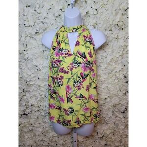 Cynthia Rowley Women's Size Small Yellow Floral Print Sleevless Halter Top